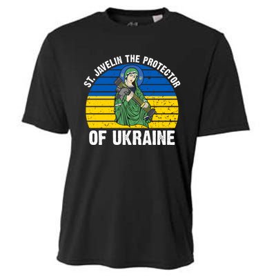 Saint Javelin The Protector Of Ukraine Ukrainian Flag Cooling Performance Crew T-Shirt