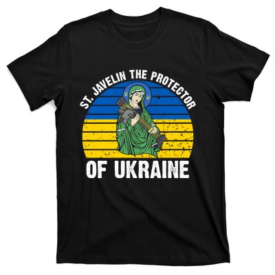 Saint Javelin The Protector Of Ukraine Ukrainian Flag T-Shirt