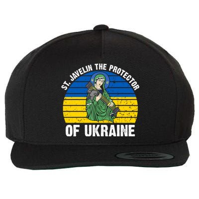 Saint Javelin The Protector Of Ukraine Ukrainian Flag Wool Snapback Cap