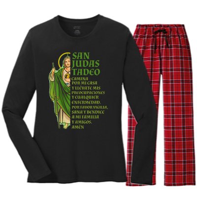 San Judas Tadeo Con OracióN Women's Long Sleeve Flannel Pajama Set 