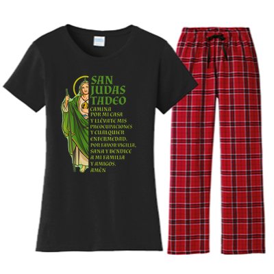 San Judas Tadeo Con OracióN Women's Flannel Pajama Set