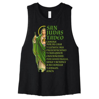 San Judas Tadeo Con OracióN Women's Racerback Cropped Tank