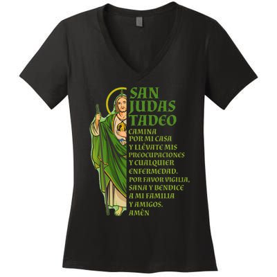 San Judas Tadeo Con OracióN Women's V-Neck T-Shirt