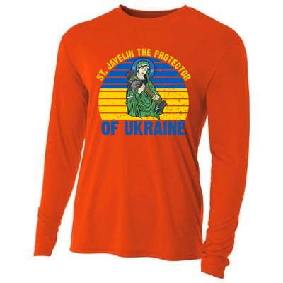 Saint Javelin The Protector Of Ukraine Ukrainian Flag Cooling Performance Long Sleeve Crew