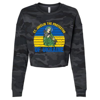 Saint Javelin The Protector Of Ukraine Ukrainian Flag Cropped Pullover Crew