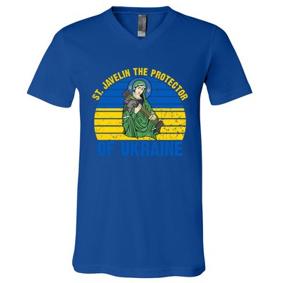 Saint Javelin The Protector Of Ukraine Ukrainian Flag V-Neck T-Shirt