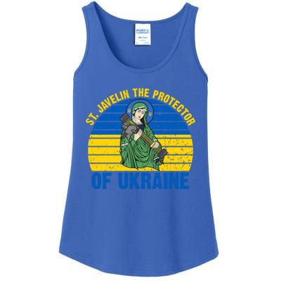 Saint Javelin The Protector Of Ukraine Ukrainian Flag Ladies Essential Tank