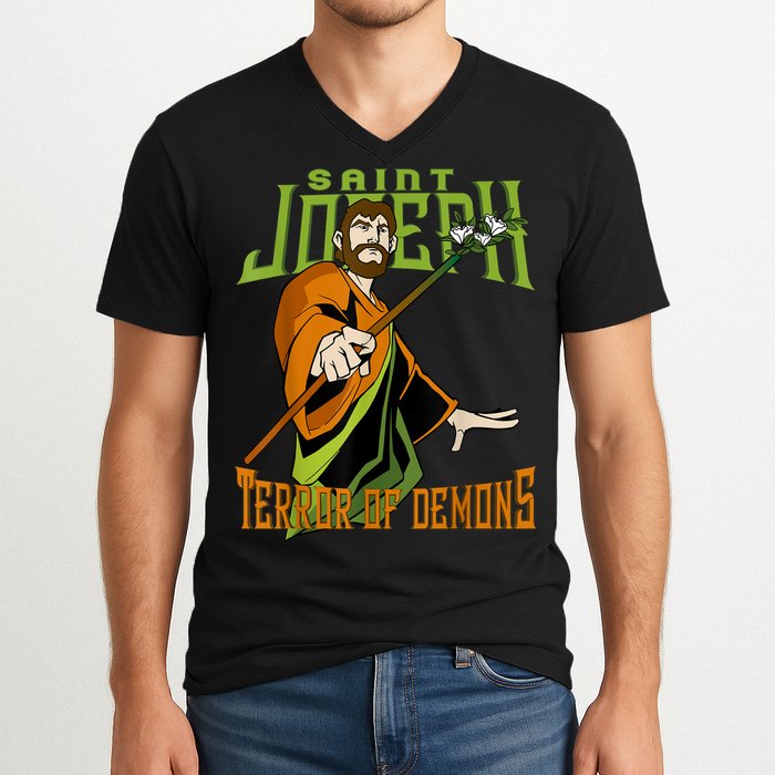 St Joseph Terror Of Demons Consecration 2021 Catholic Saint V-Neck T-Shirt