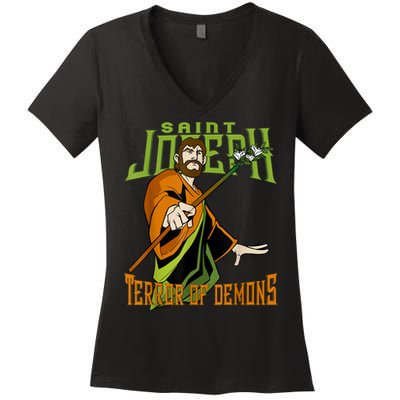 St Joseph Terror Of Demons Consecration 2021 Catholic Saint Women's V-Neck T-Shirt