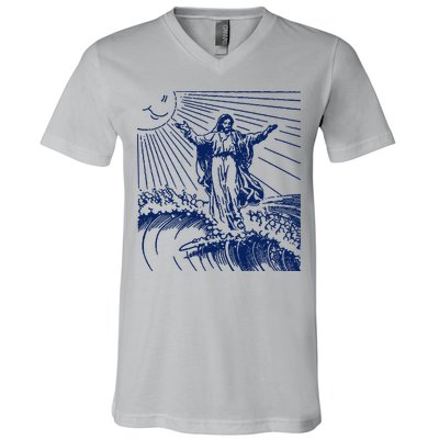 Surfing Jesus T Shirt Vintage Surfing T Shirt Surf Jesus Shirt 80s Surfer Tees V-Neck T-Shirt