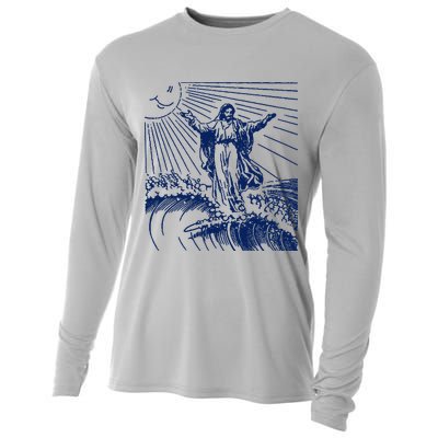 Surfing Jesus T Shirt Vintage Surfing T Shirt Surf Jesus Shirt 80s Surfer Tees Cooling Performance Long Sleeve Crew