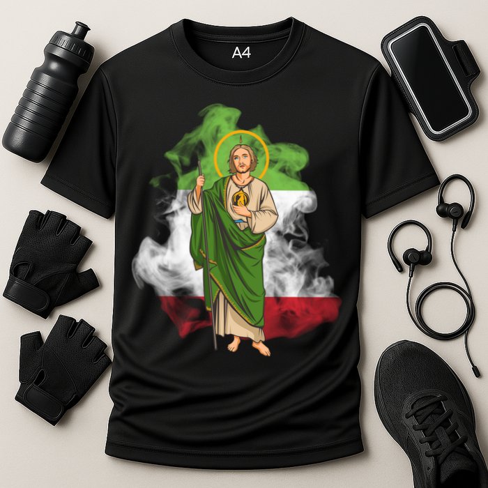 San Judas Tadeo con Bandera de México Cooling Performance Crew T-Shirt