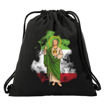 San Judas Tadeo con Bandera de México Drawstring Bag