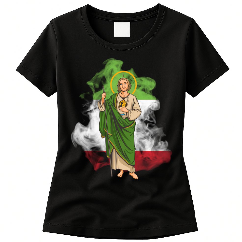 San Judas Tadeo con Bandera de México Womens T-Shirt