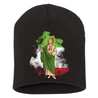 San Judas Tadeo con Bandera de México Short Acrylic Beanie