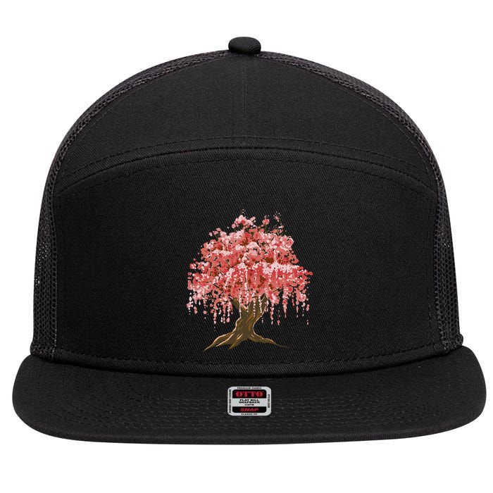 Sakura Japanese Tree Art 7 Panel Mesh Trucker Snapback Hat