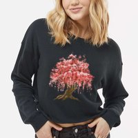 Sakura Japanese Tree Art Cropped Pullover Crew