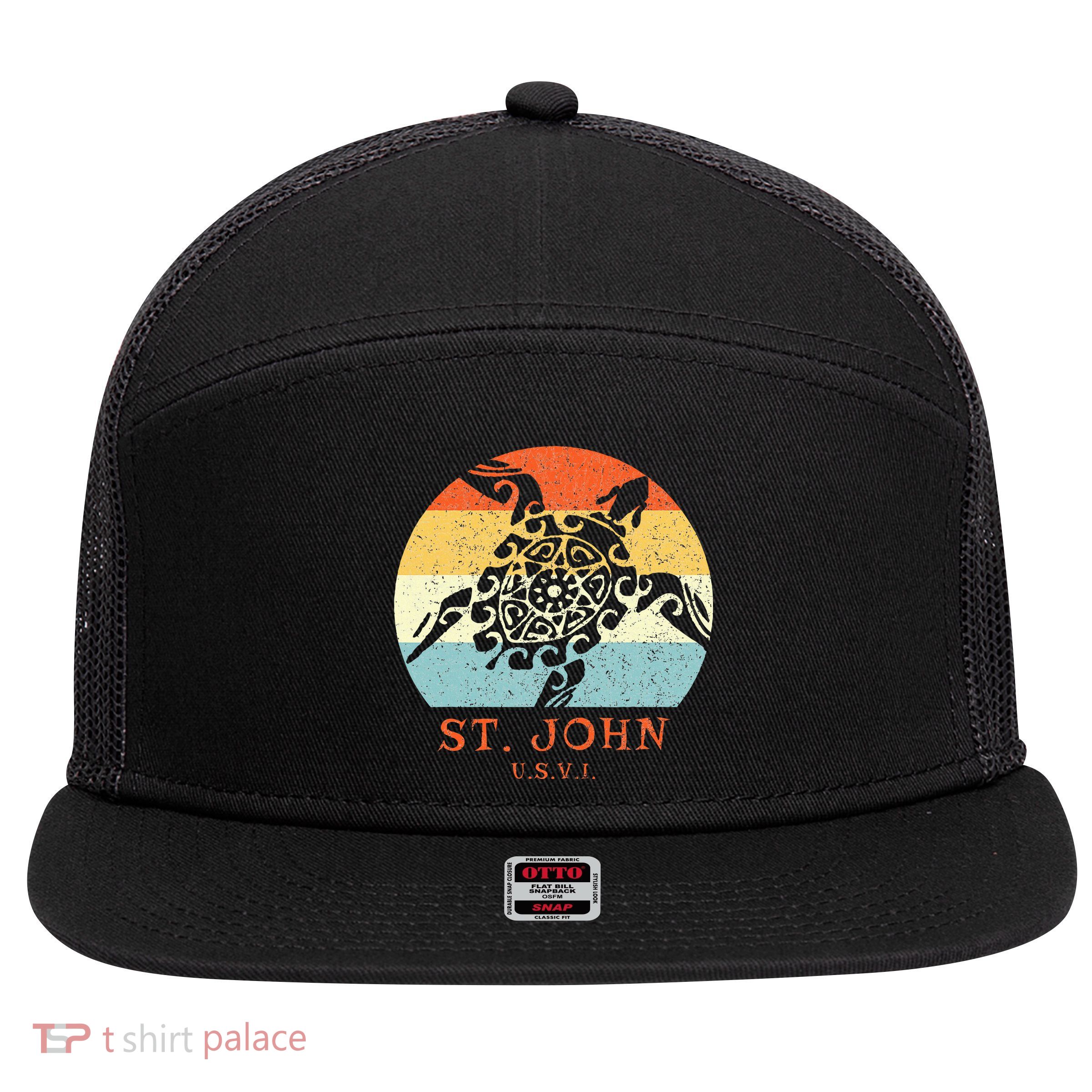 St. John Usvi Vintage Retro Tribal Turtle Vacation 7 Panel Mesh Trucker Snapback Hat