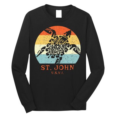 St. John Usvi Vintage Retro Tribal Turtle Vacation Long Sleeve Shirt
