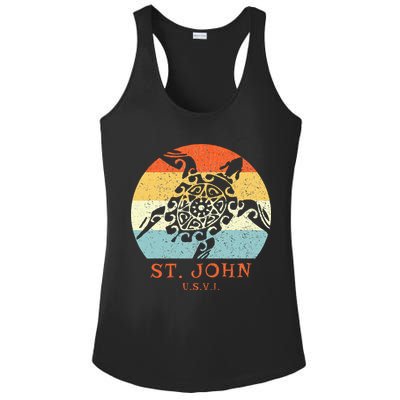 St. John Usvi Vintage Retro Tribal Turtle Vacation Ladies PosiCharge Competitor Racerback Tank