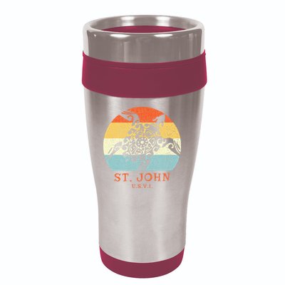 St. John Usvi Vintage Retro Tribal Turtle Vacation 16oz Travel Tumbler