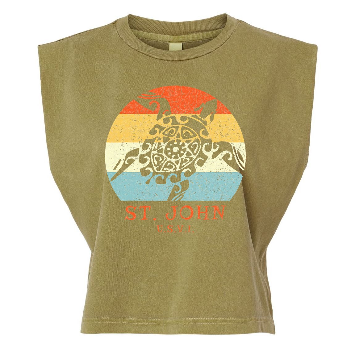 St. John Usvi Vintage Retro Tribal Turtle Vacation Garment-Dyed Women's Muscle Tee