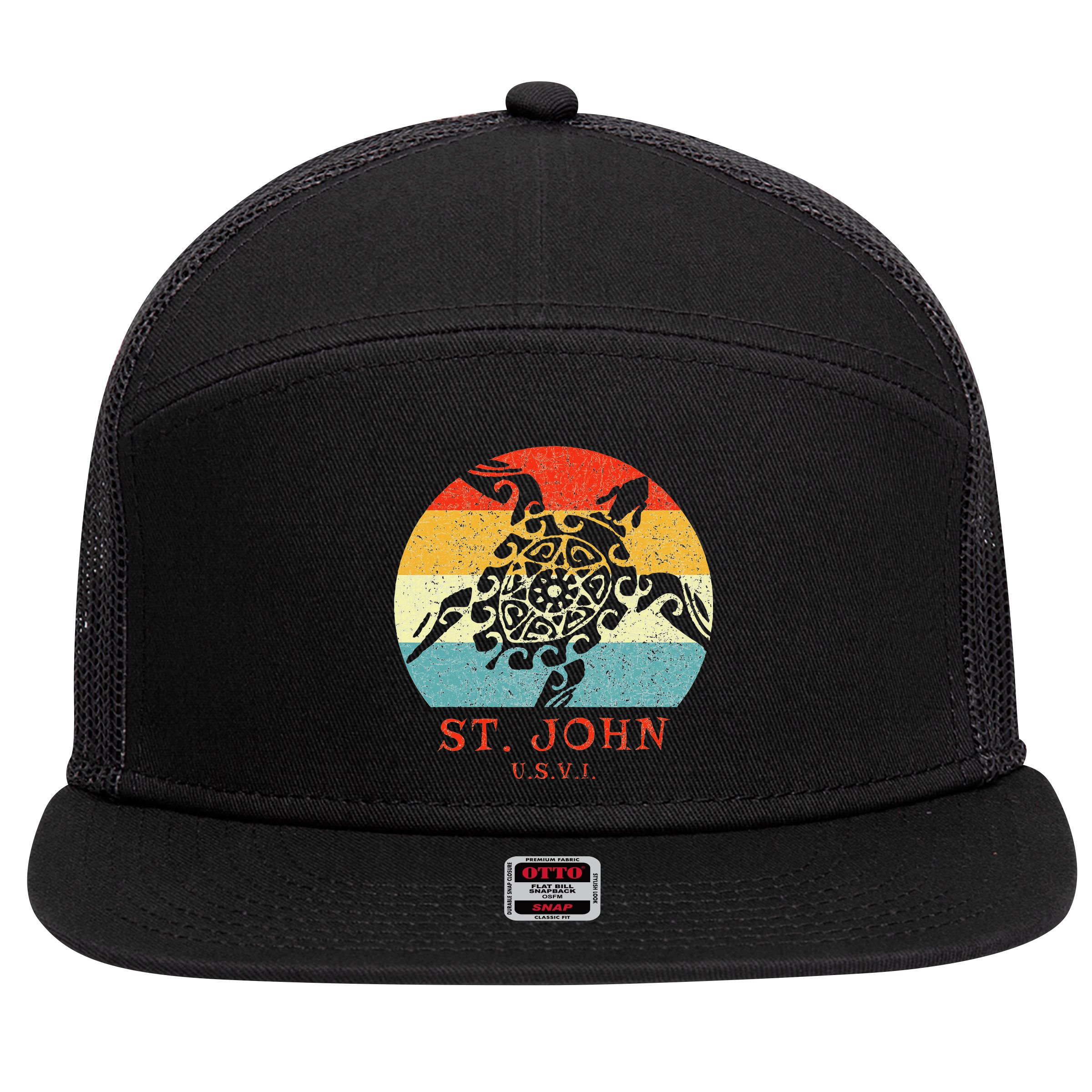 St. John Usvi Vintage Retro Tribal Turtle Vacation 7 Panel Mesh Trucker Snapback Hat