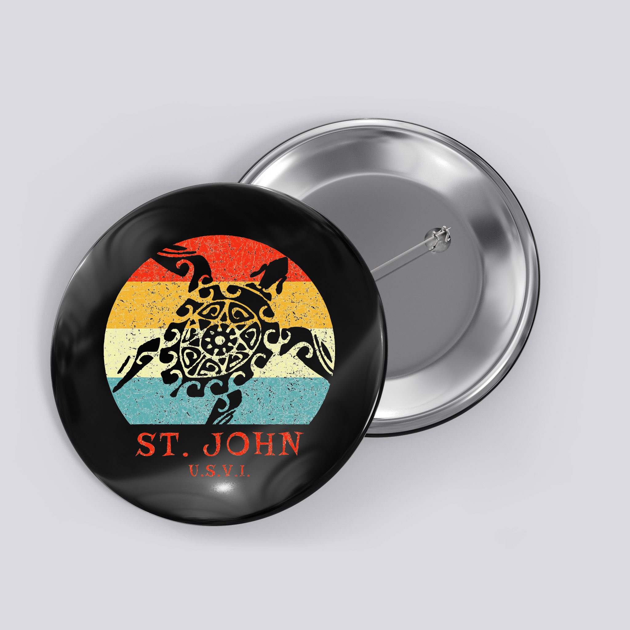 St. John Usvi Vintage Retro Tribal Turtle Vacation Button