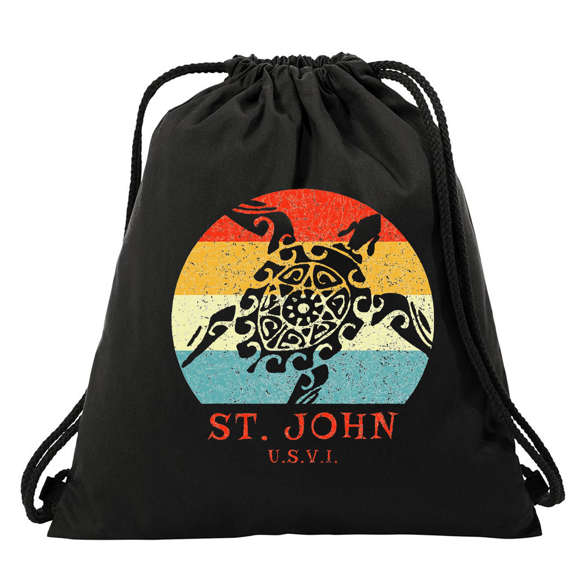 St. John Usvi Vintage Retro Tribal Turtle Vacation Drawstring Bag