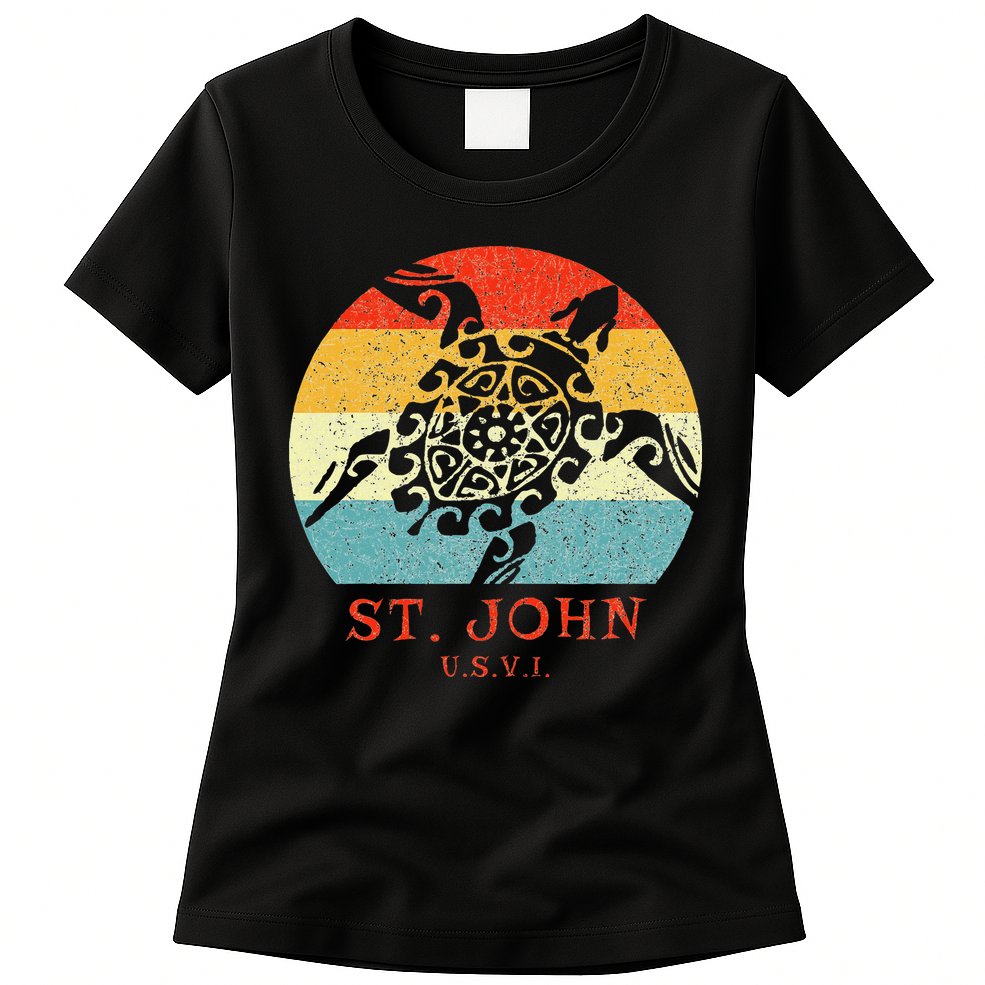 St. John Usvi Vintage Retro Tribal Turtle Vacation Womens T-Shirt