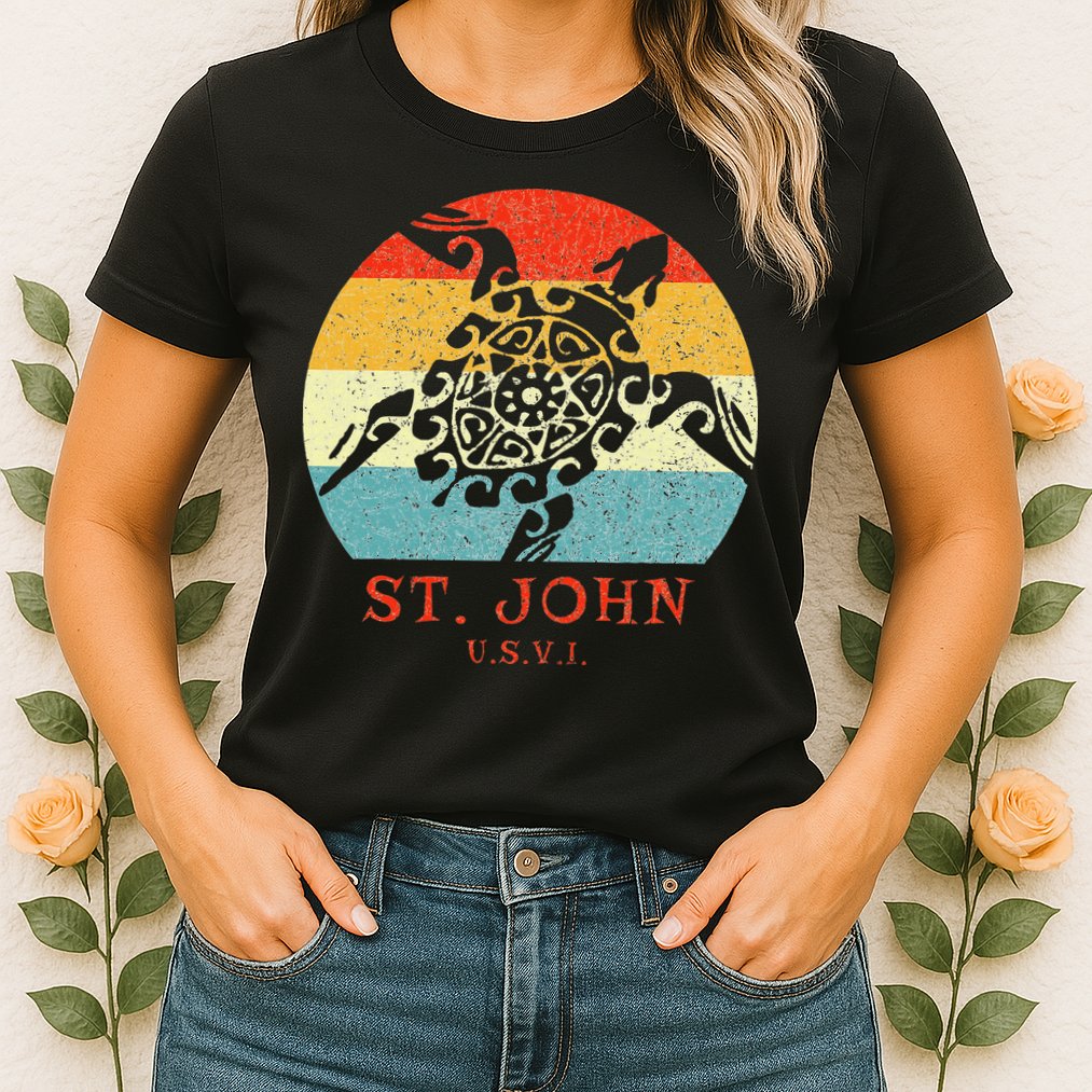 St. John Usvi Vintage Retro Tribal Turtle Vacation Womens T-Shirt