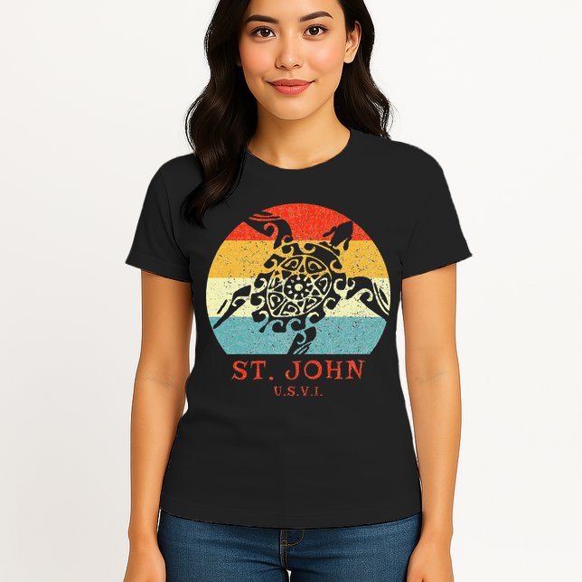 St. John Usvi Vintage Retro Tribal Turtle Vacation Womens T-Shirt