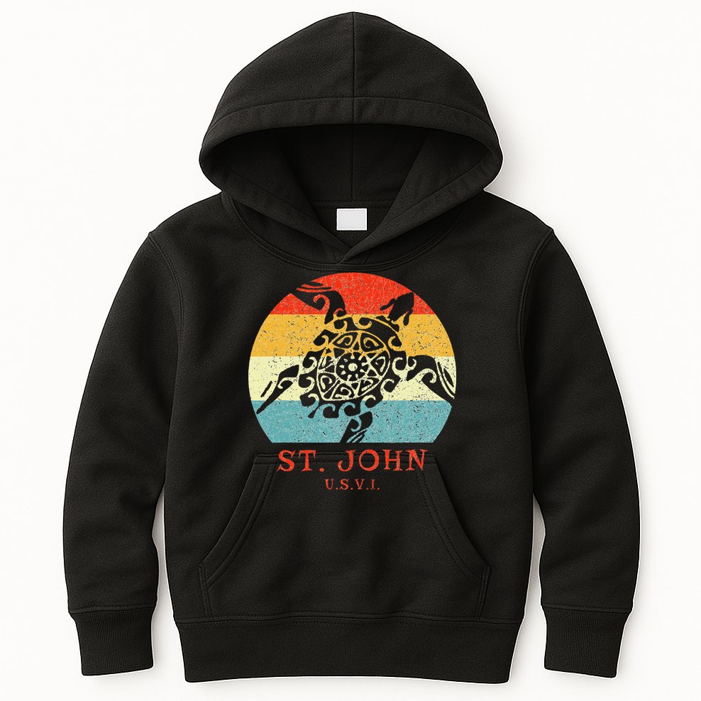 St. John Usvi Vintage Retro Tribal Turtle Vacation Kids Hoodie