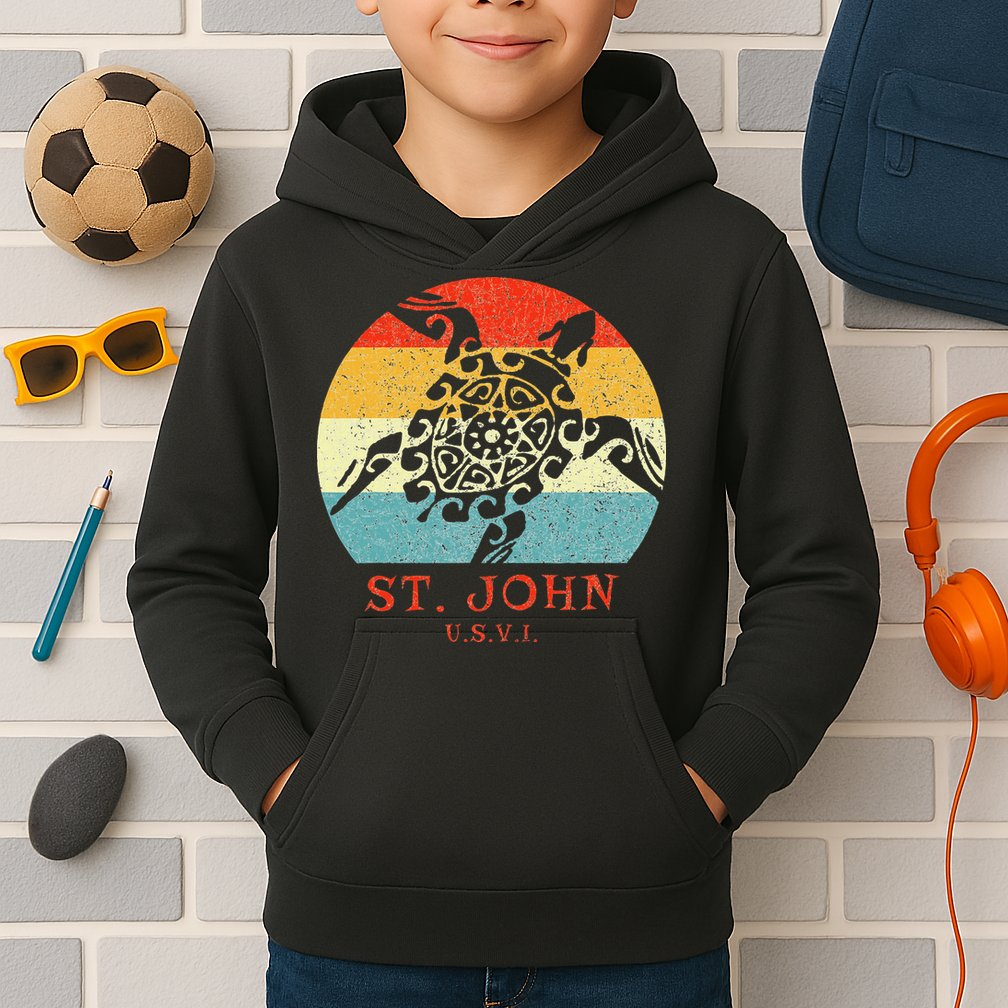 St. John Usvi Vintage Retro Tribal Turtle Vacation Kids Hoodie
