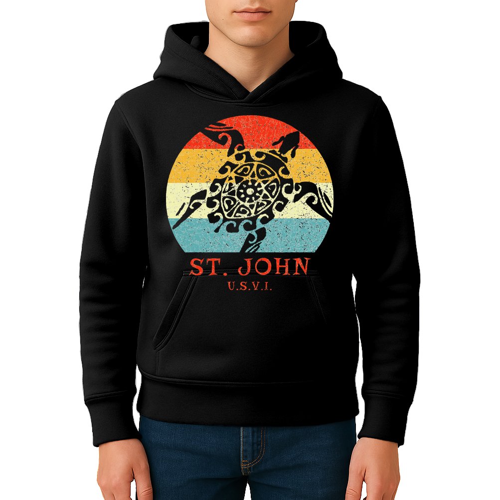 St. John Usvi Vintage Retro Tribal Turtle Vacation Kids Hoodie