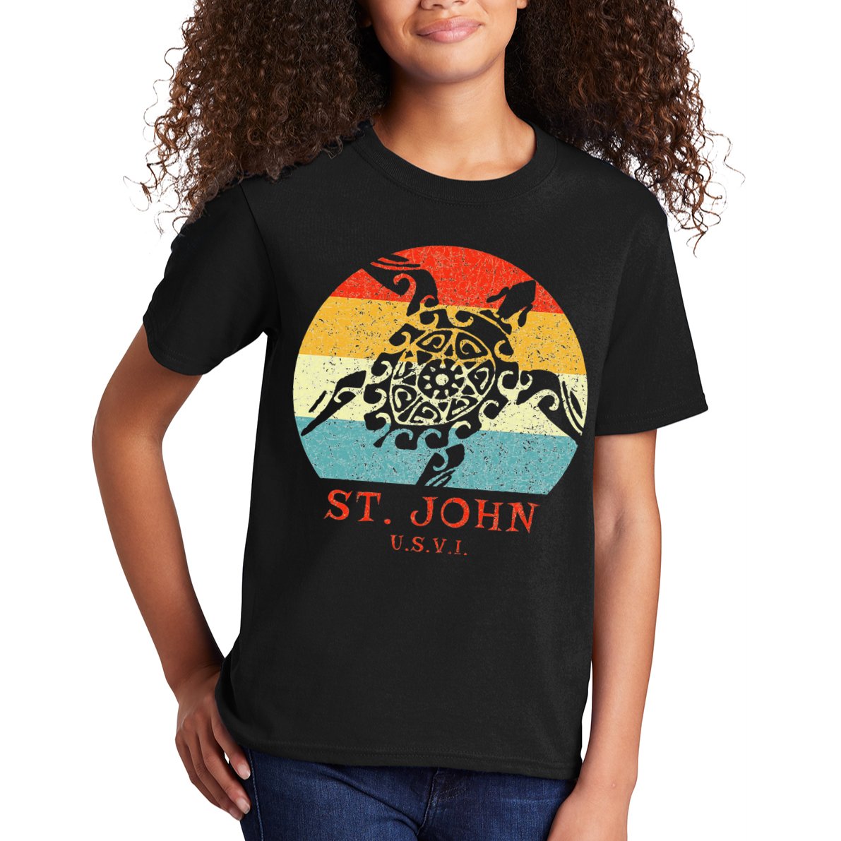 St. John Usvi Vintage Retro Tribal Turtle Vacation Kids T-Shirt