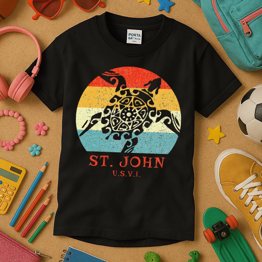 St. John Usvi Vintage Retro Tribal Turtle Vacation Kids T-Shirt