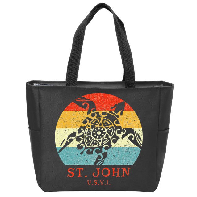 St. John Usvi Vintage Retro Tribal Turtle Vacation Zip Tote Bag