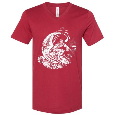 Surfing Jesus Vintage Distressed Cool Style V-Neck T-Shirt