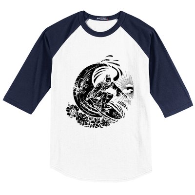 Surfing Jesus Vintage Distressed Cool Style Baseball Sleeve Shirt