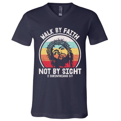 Sunset Jesus Walk By Faith V-Neck T-Shirt