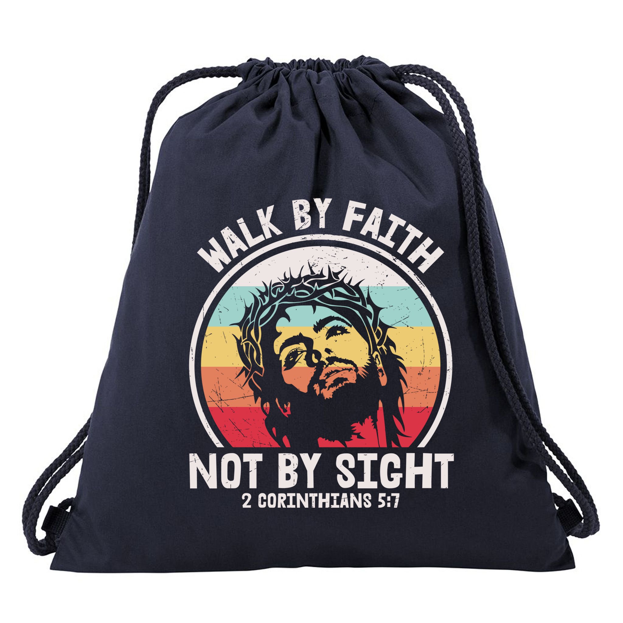Sunset Jesus Walk By Faith Drawstring Bag