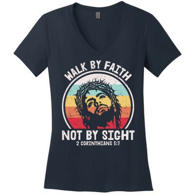 Sunset Jesus Walk By Faith Women's V-Neck T-Shirt