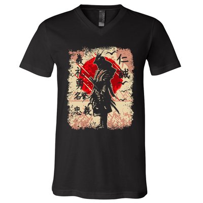 Samurai Japanese Warrior & Bushido Code Swordsman V-Neck T-Shirt