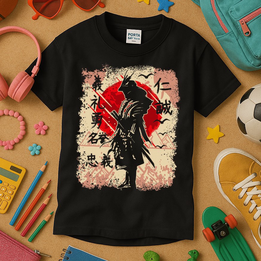 Samurai Japanese Warrior & Bushido Code Swordsman Kids T-Shirt