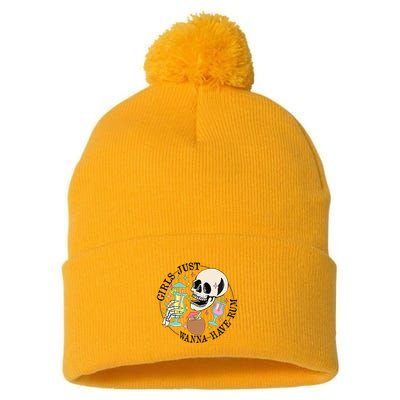 Skeleton Just Wanna Have Rum Summer Beach Party Pom Pom 12in Knit Beanie