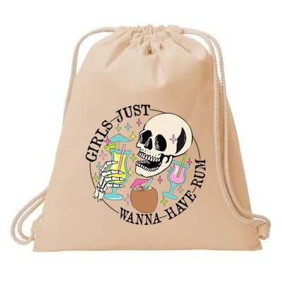 Skeleton Just Wanna Have Rum Summer Beach Party Drawstring Bag