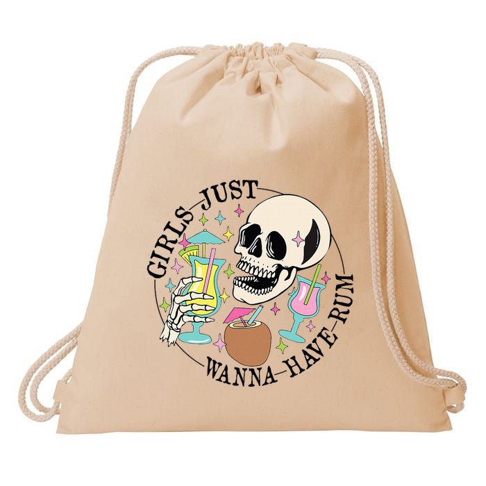 Skeleton Just Wanna Have Rum Summer Beach Party Drawstring Bag