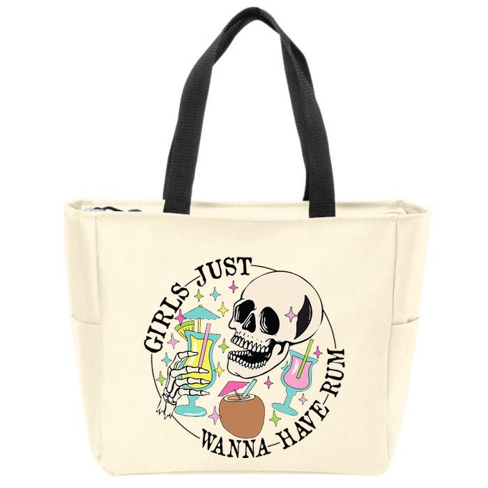 Skeleton Just Wanna Have Rum Summer Beach Party Zip Tote Bag