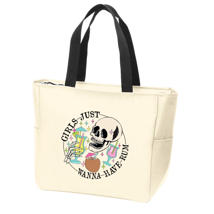Skeleton Just Wanna Have Rum Summer Beach Party Zip Tote Bag